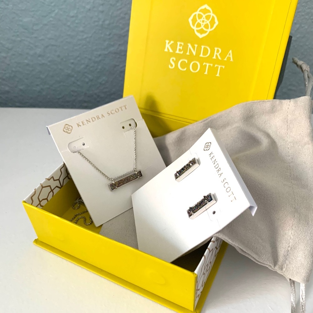 NWT Kendra Scott Rhodium drusy necklace & earrings - Picture 1 of 6